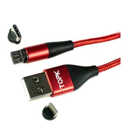 Фото Кабель магнитный Topk USB - MicroUSB/Type-C/Lightning (Красный)