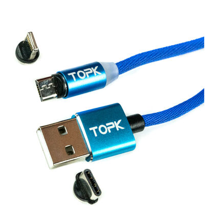 Фото Кабель магнитный Topk USB - MicroUSB/Type-C/Lightning (Синий)