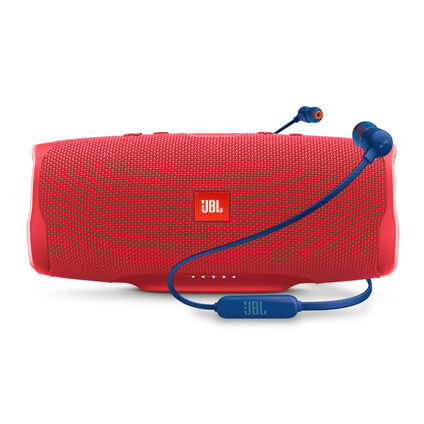 Фото Беспроводная колонка JBL Charge 4 (Красная) + Гарнитура JBL T110BT (Синяя)